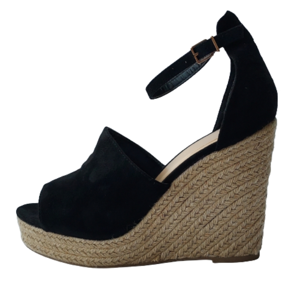 Wild Diva Black Platform Espadrille Wedge Sandal Shoe Size 10